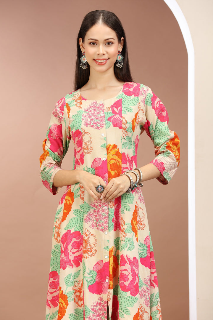 Multicolor Rayon Printed A Line Kurta Pant Co ord Set