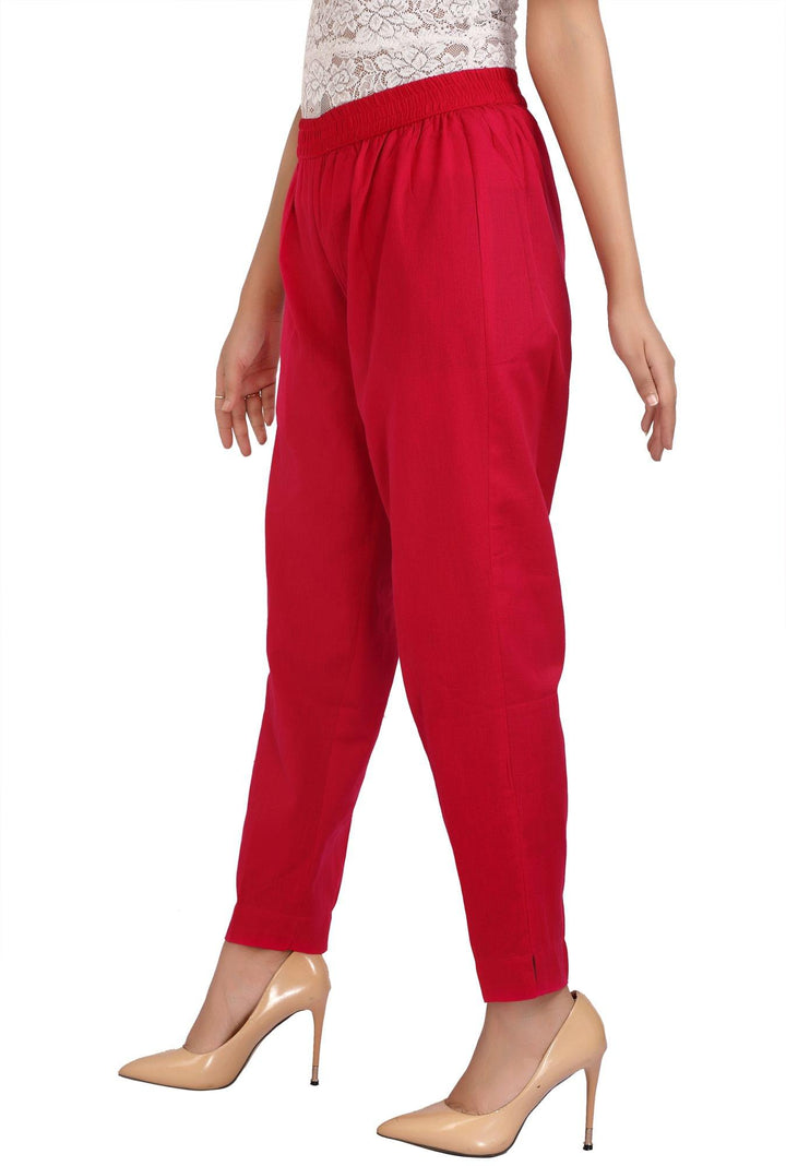 Red Solid Cotton Pant