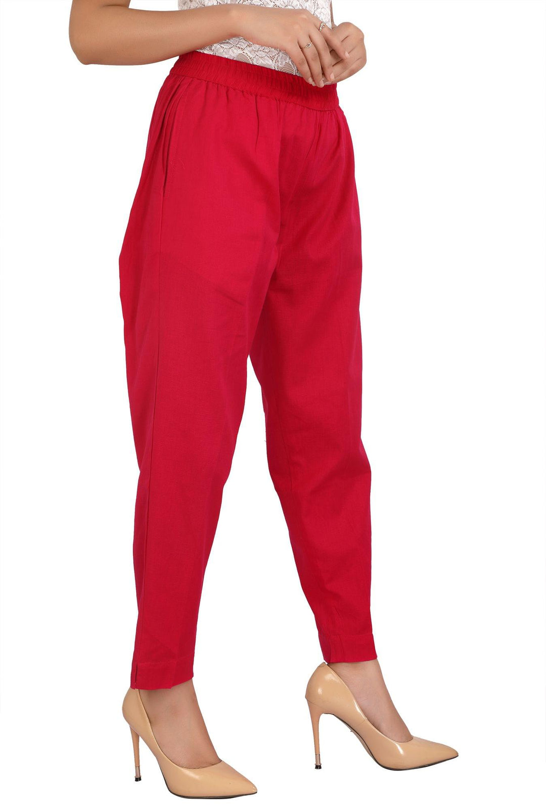 Red Solid Cotton Pant