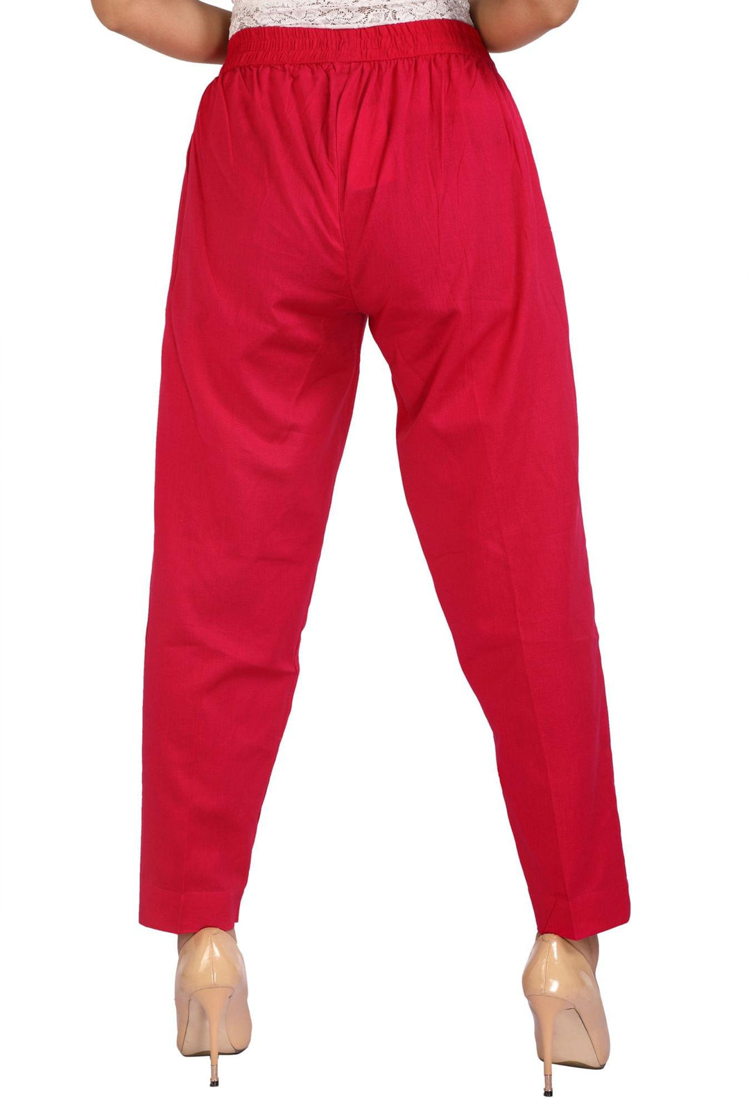 Red Solid Cotton Pant