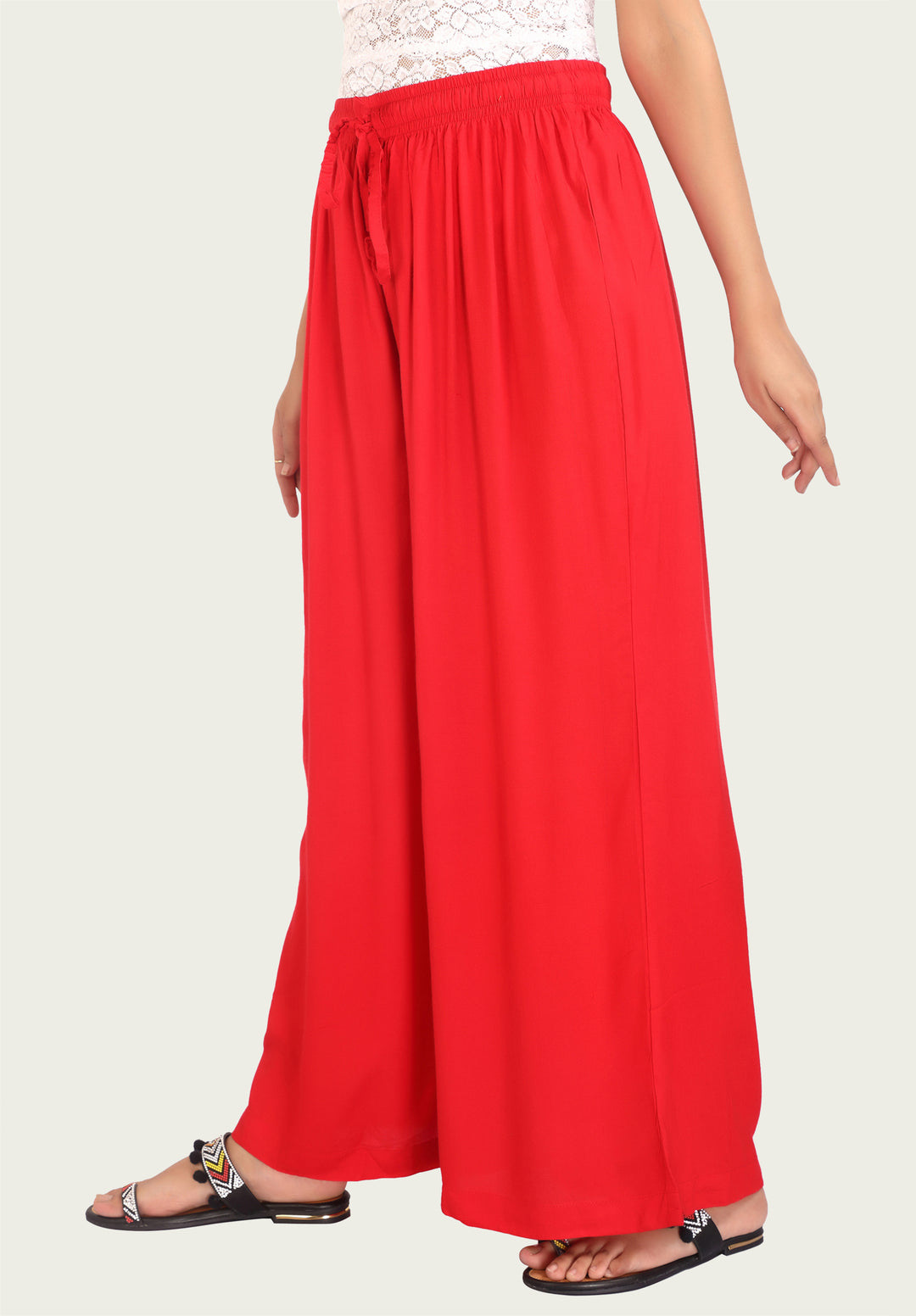 Red Rayon Flared Palazzo