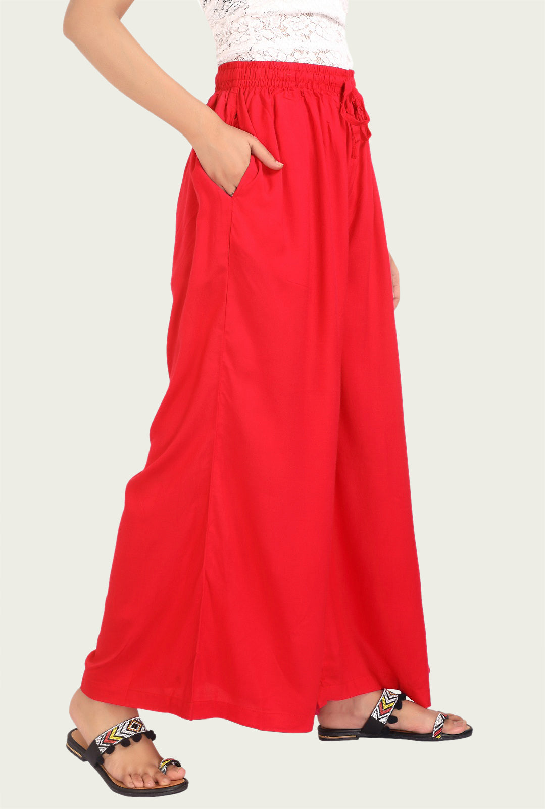 Red Rayon Flared Palazzo