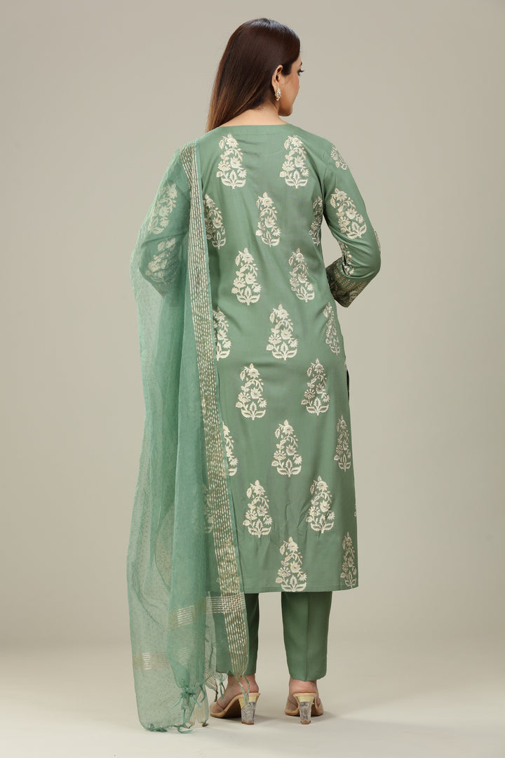 Light Green Rayon Straight Embroidered Kurta Palazzo Suit Set