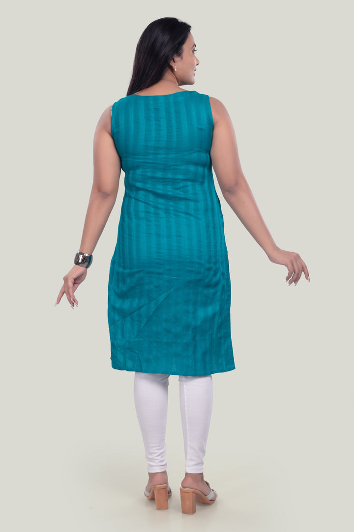 Teal Cotton Straight Sleeveless Kurta