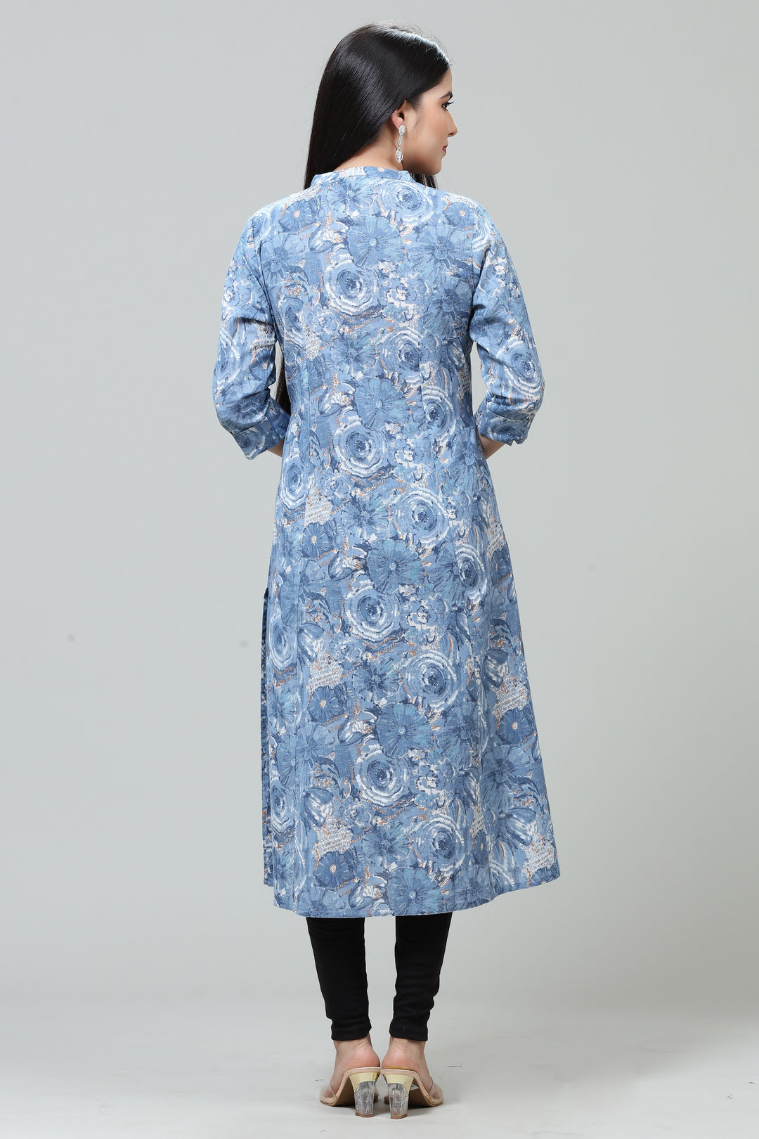 Sky Blue Cotton A Line Printed Kurta