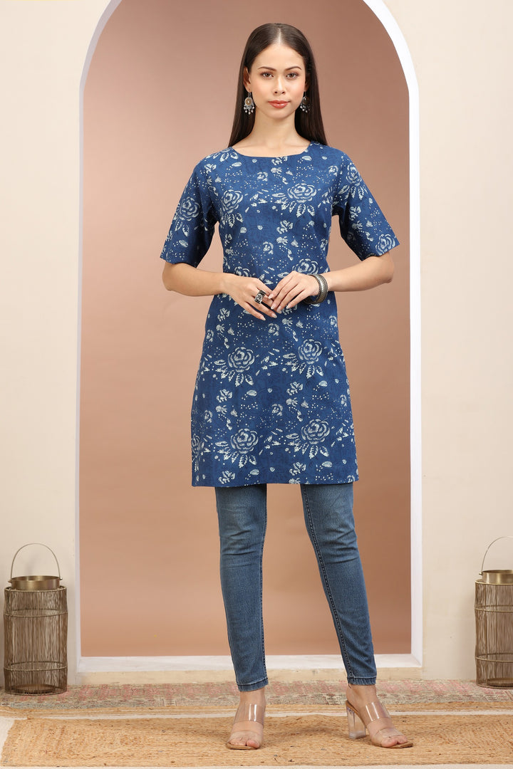 Blue jaipuri Cotton Printed Straight Kurta