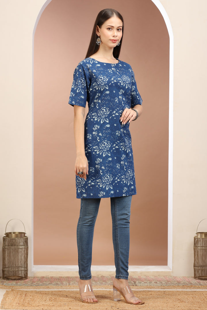 Blue jaipuri Cotton Printed Straight Kurta