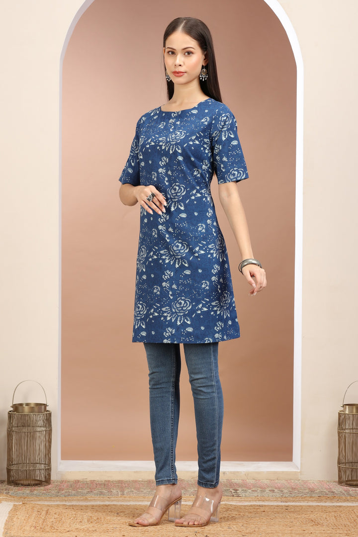 Blue jaipuri Cotton Printed Straight Kurta