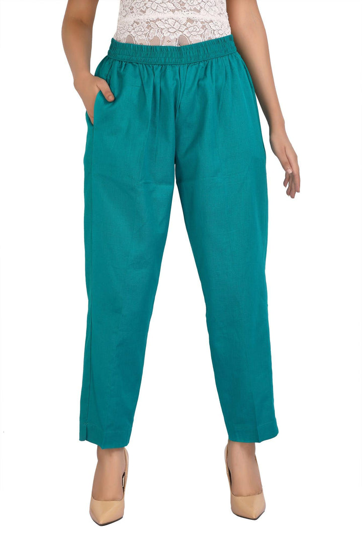 Teal Solid Cotton Pant