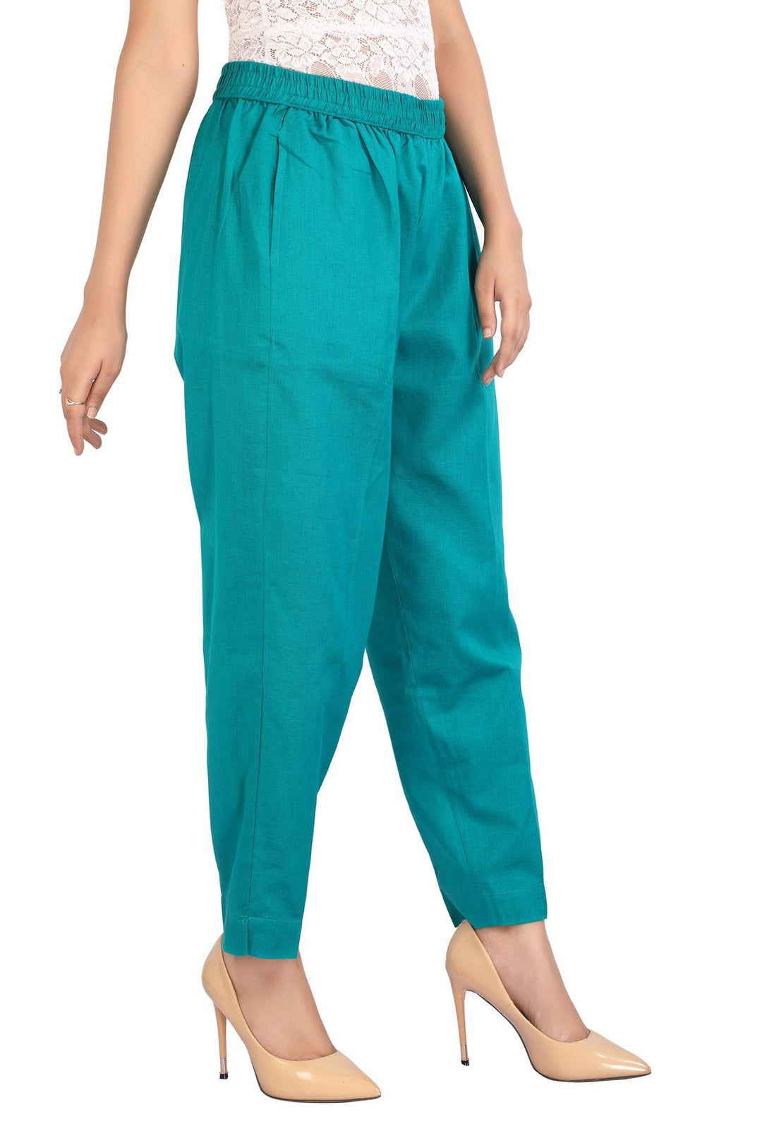 Teal Solid Cotton Pant