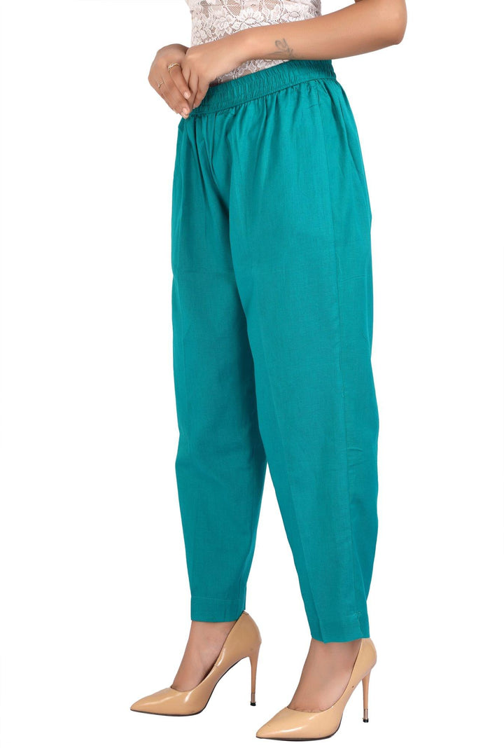 Teal Solid Cotton Pant