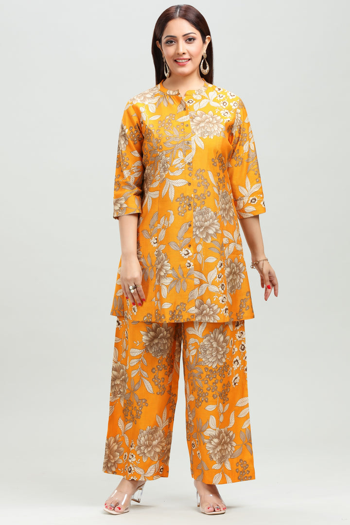 Mustard Vatican Straight Printed Kurta Pant Co ord Set