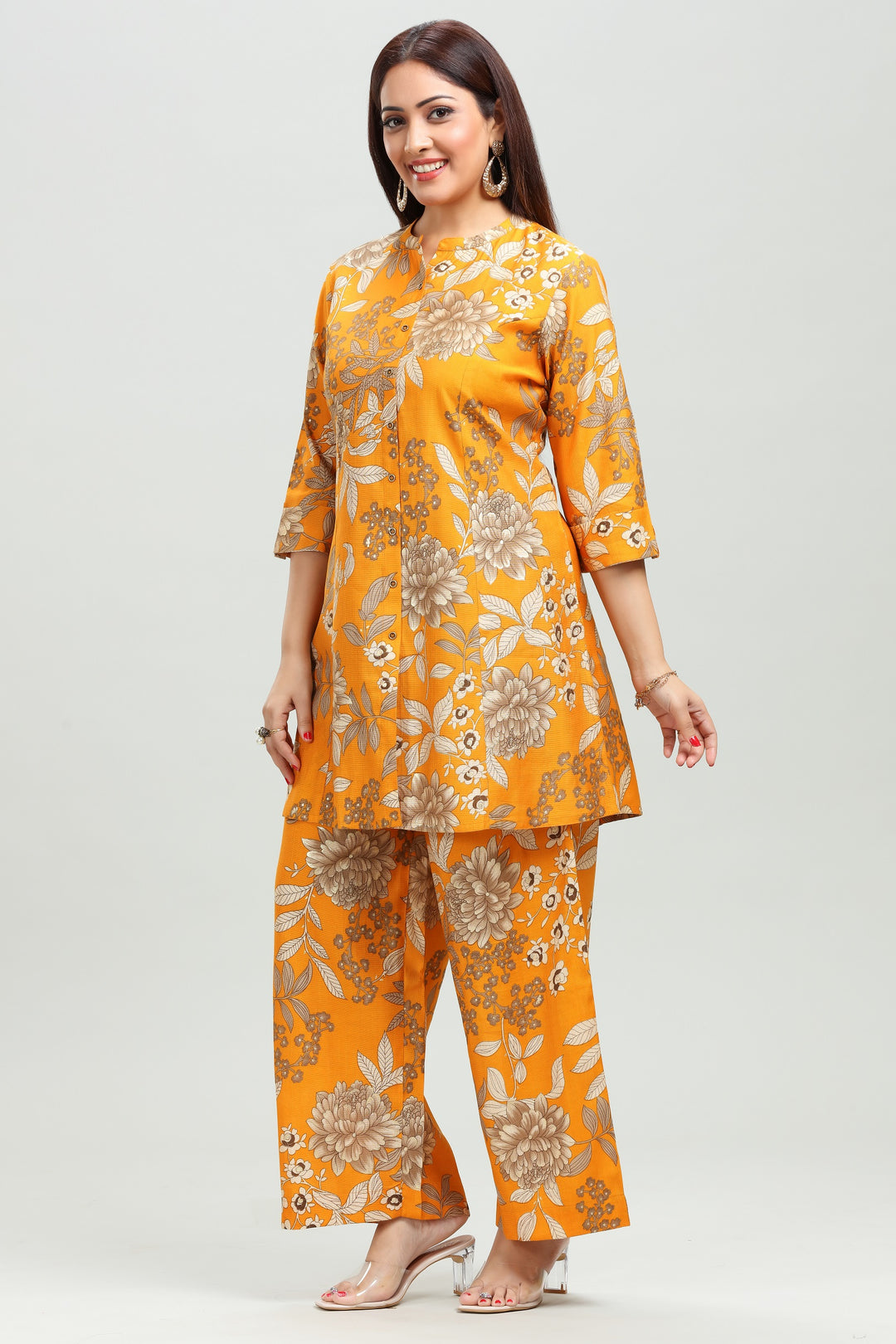 Mustard Vatican Straight Printed Kurta Pant Co ord Set