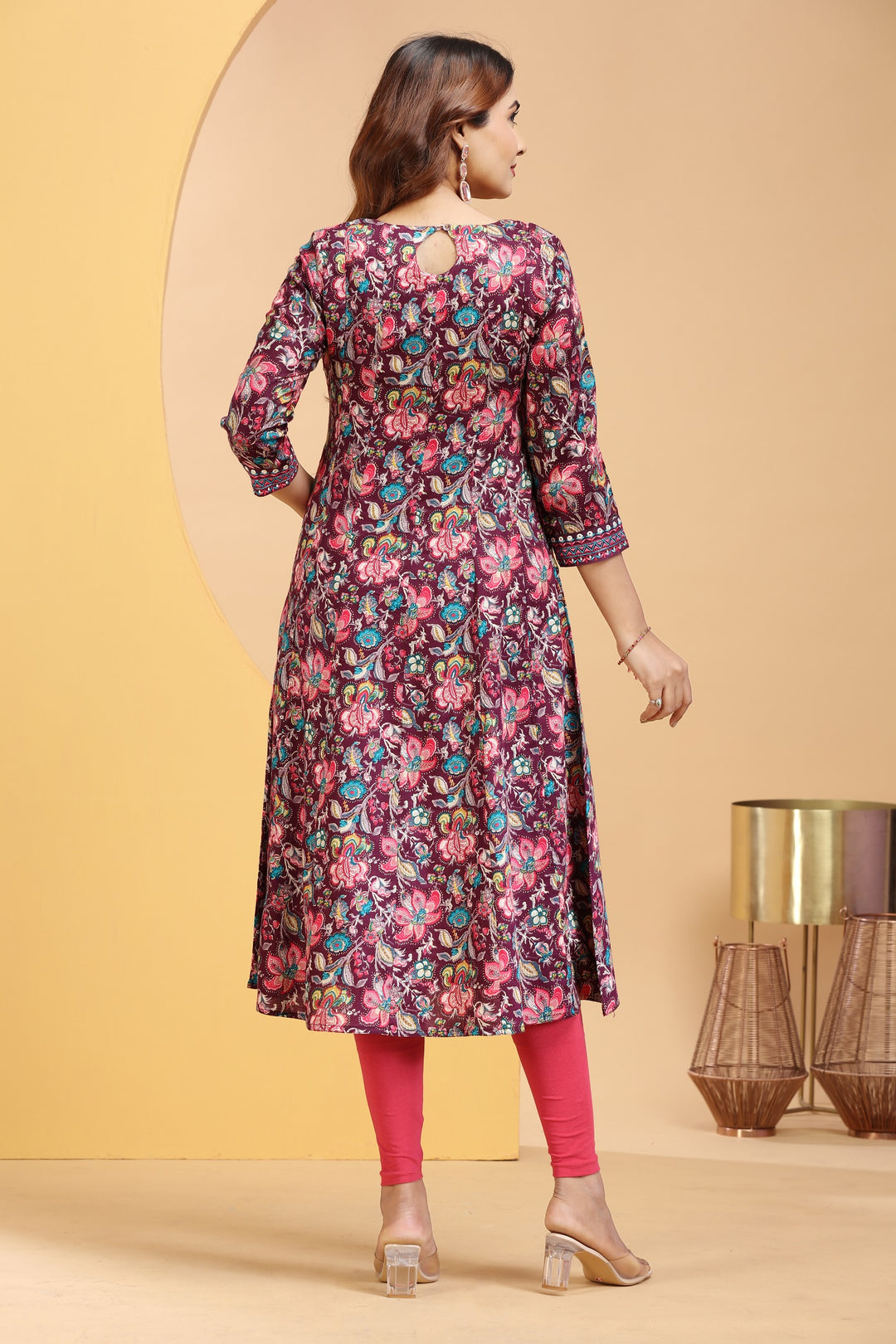 Purple Rayon Embroidered A Line Kurta