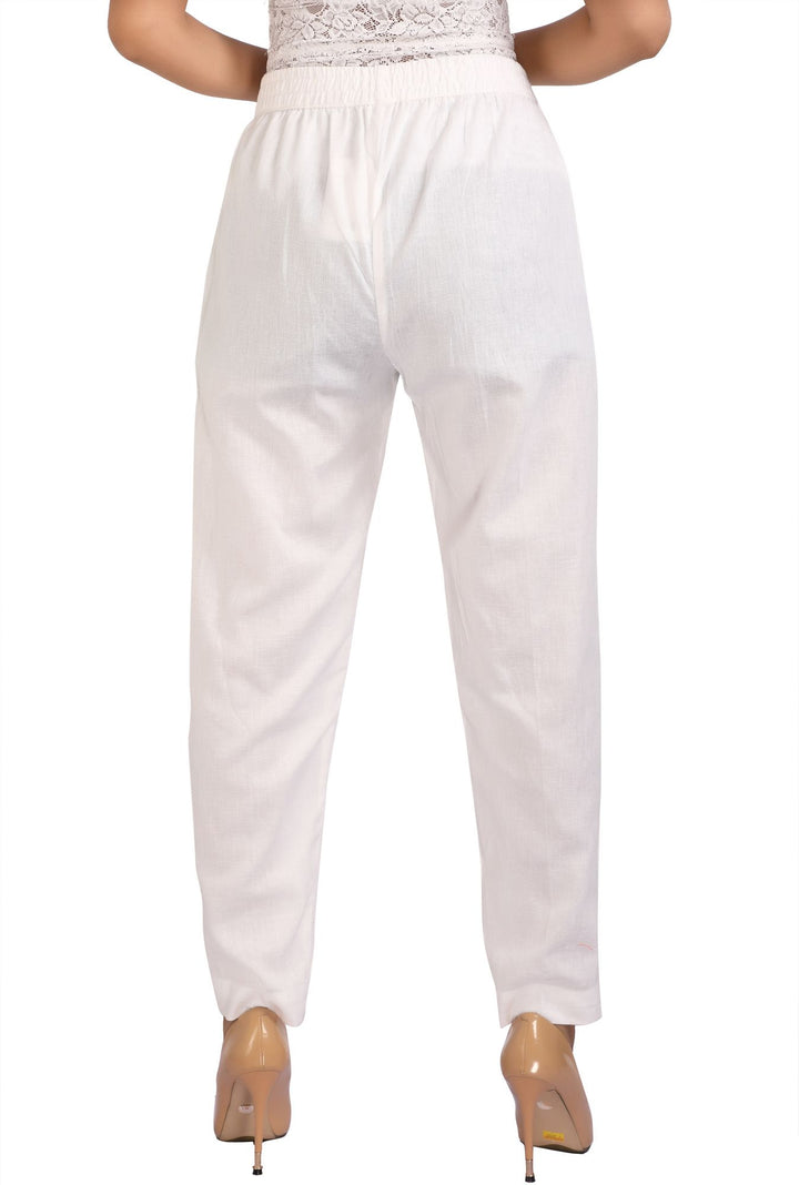 White Solid Cotton Pant for women