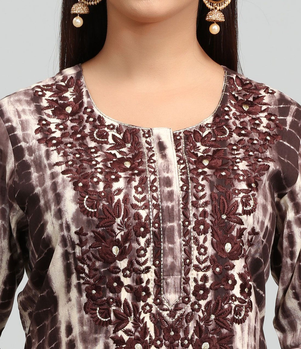 Brown Rayon Straight Embroidered Kurta