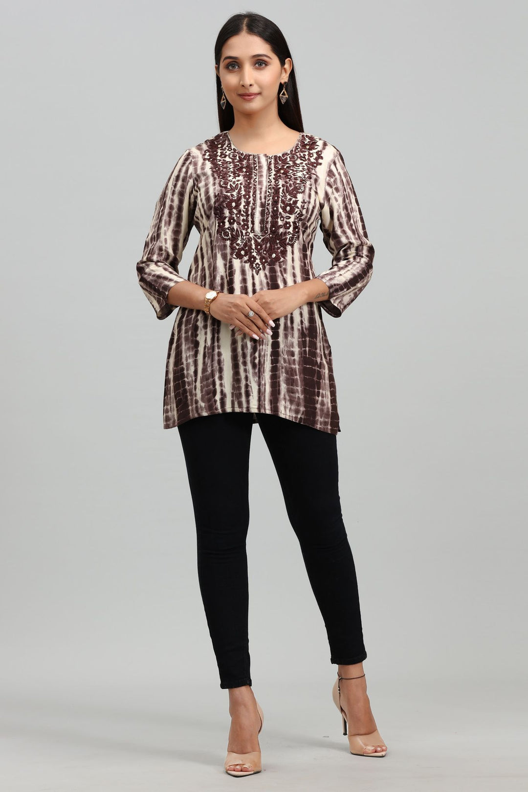 Brown Rayon Straight Short Kurta