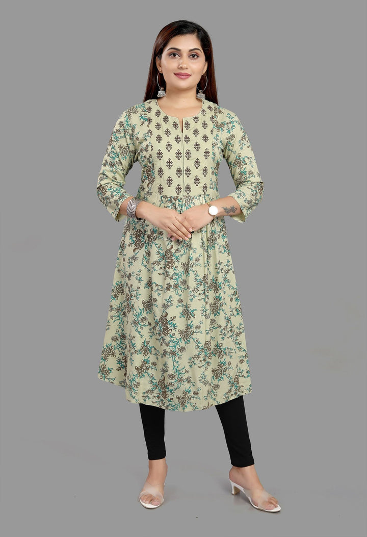 Light Green Rayon A Line Printed Kurta