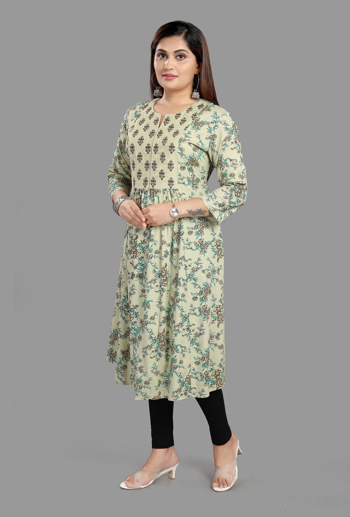 Light Green Rayon A Line Printed Kurta