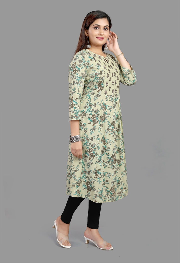 Light Green Rayon A Line Printed Kurta