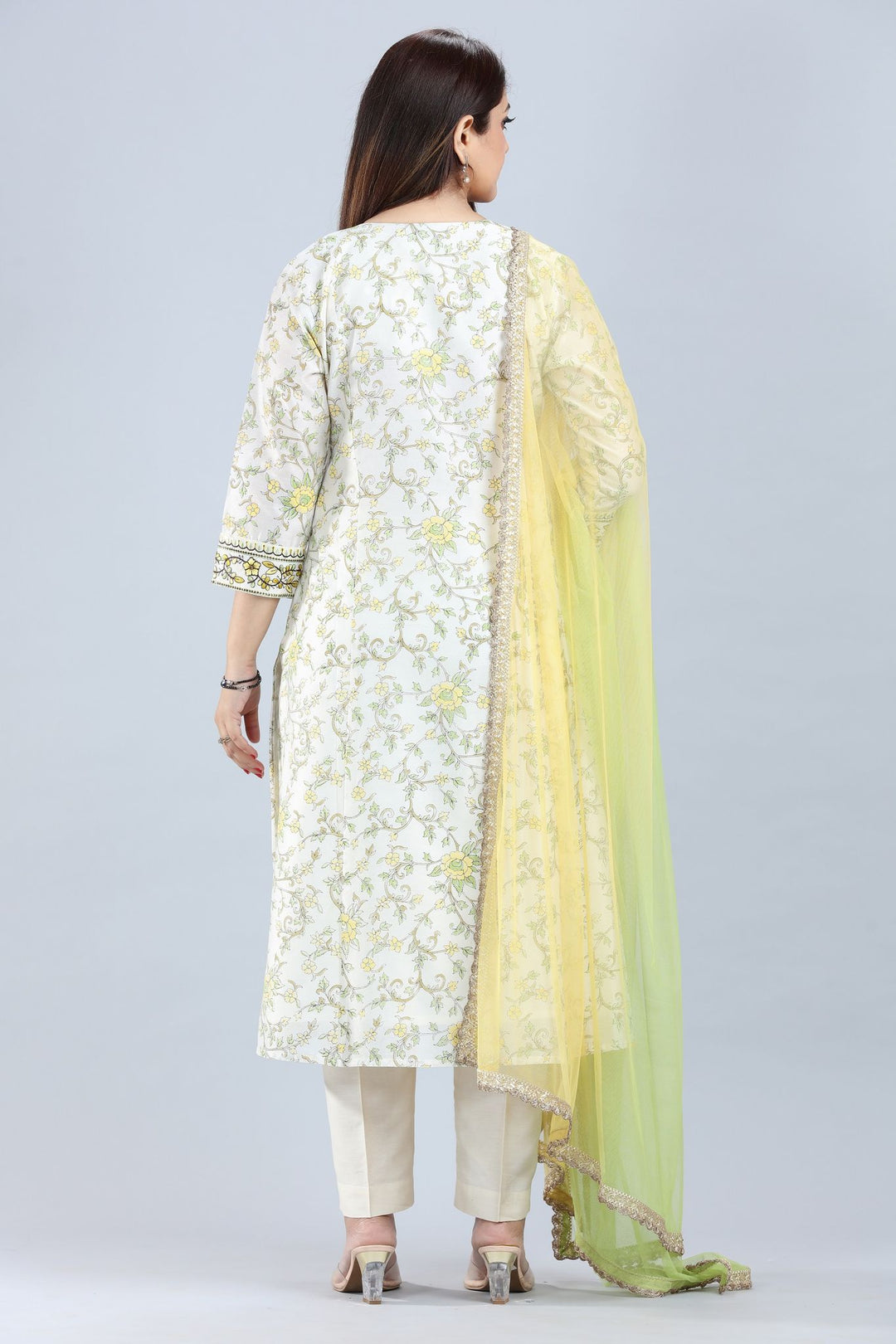 Off White Cotton Silk Straight Embroidered Kurta Pant Suit Set