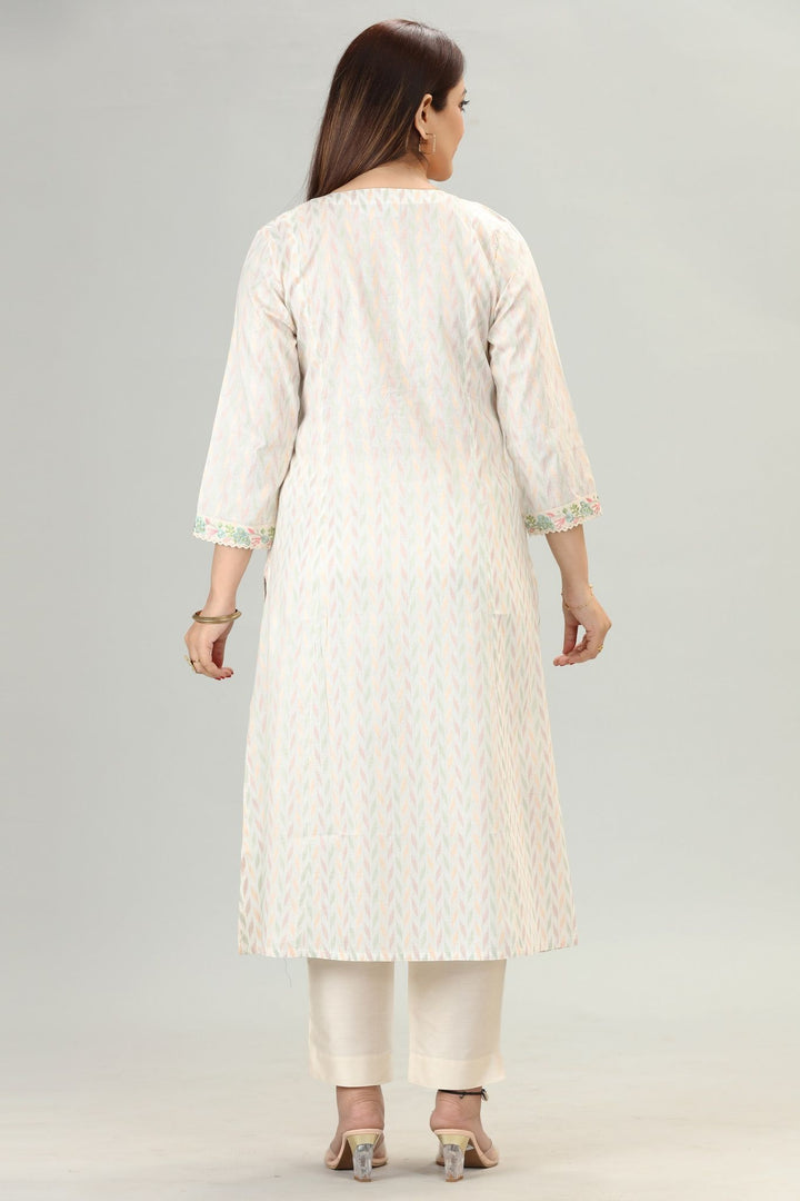 Cream Cotton Silk Straight Embroidered Kurta