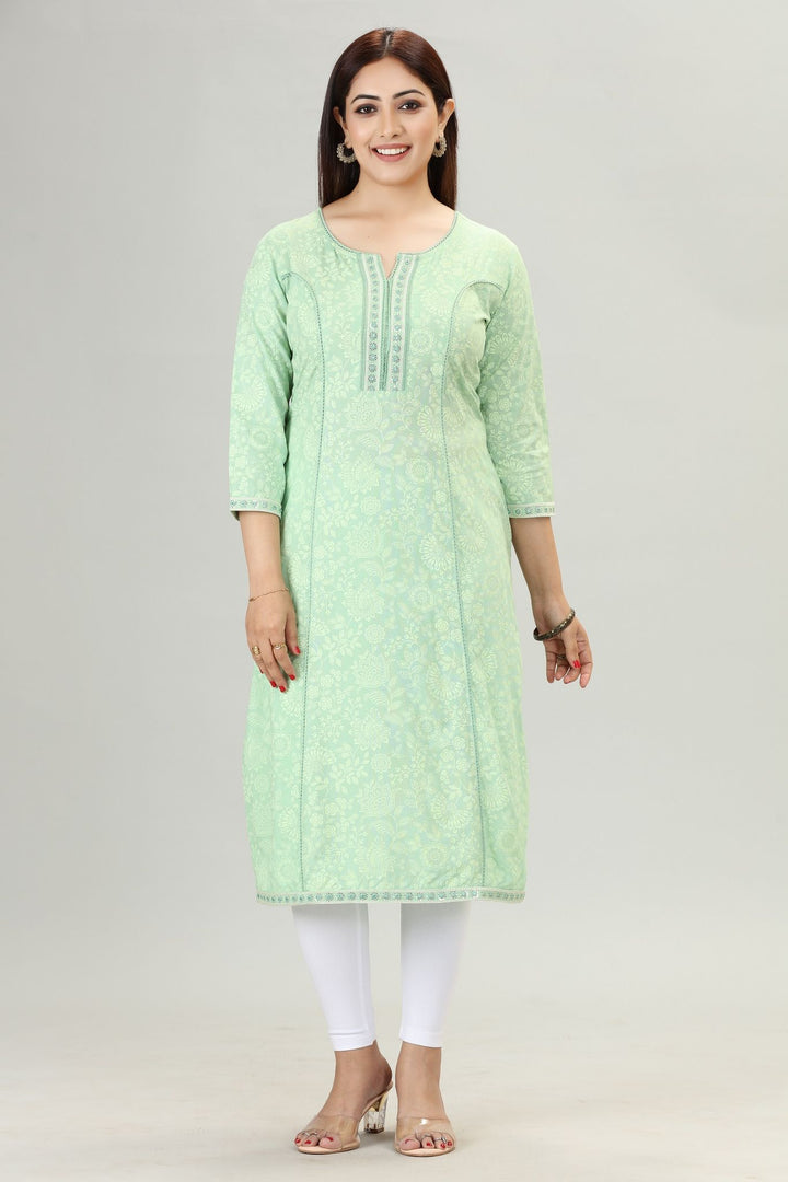 Pista Green Rayon Straight Embroidered Kurta