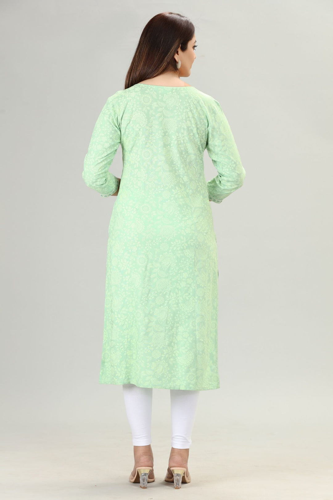 Pista Green Rayon Straight Embroidered Kurta