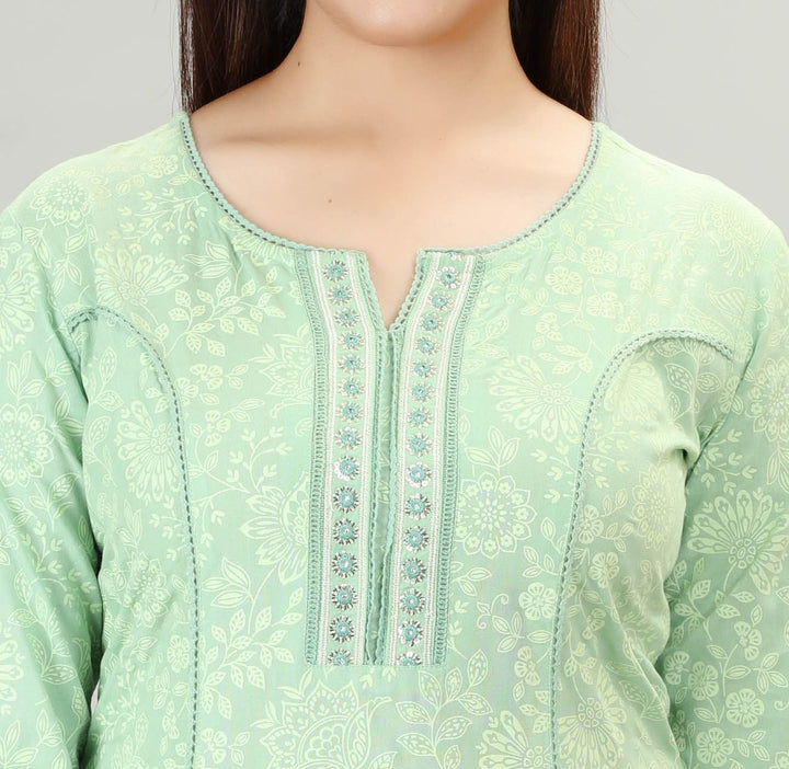 Pista Green Rayon Straight Embroidered Kurta