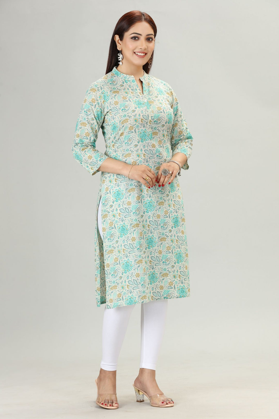 Sky Blue Cotton Straight Printed Kurta