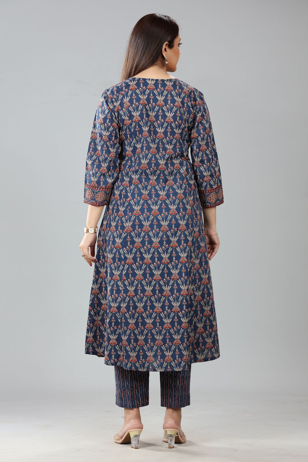 Navy Blue Jaipuri Cotton Printed Kurta Pant Co ord Set