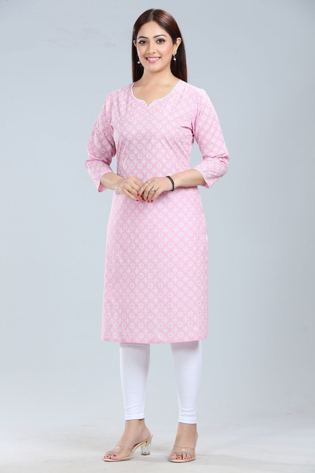 Pink Jaipuri Cotton Straight Printed Kurta