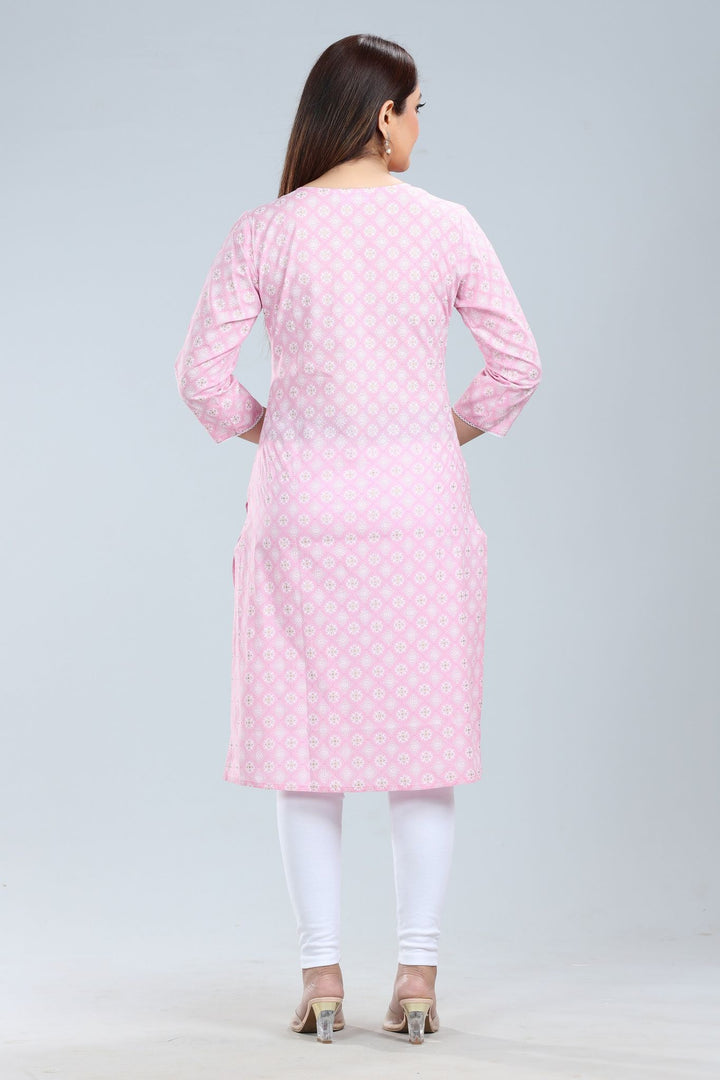 Pink Jaipuri Cotton Straight Printed Kurta