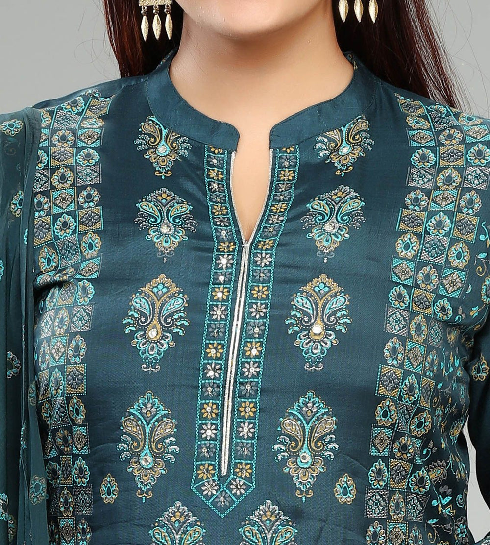 Bottle Green Santoon Printed Kurta Pant Suit Sets