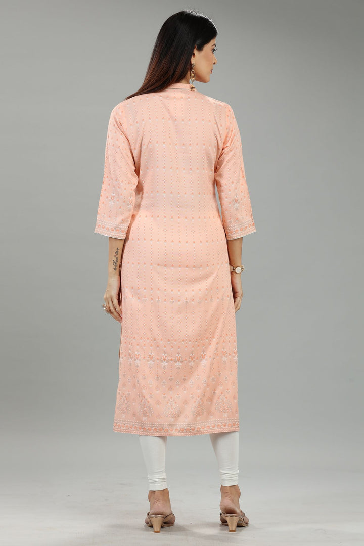 Peach Cotton Straight Printed Kurta