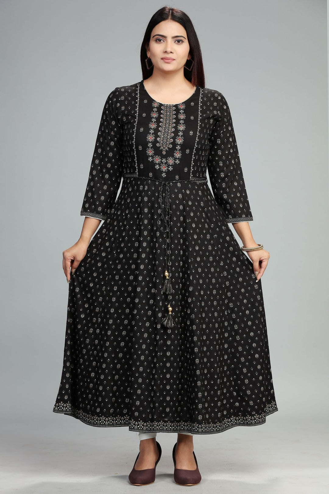 Black Rayon Anarkali Embroidered Kurta