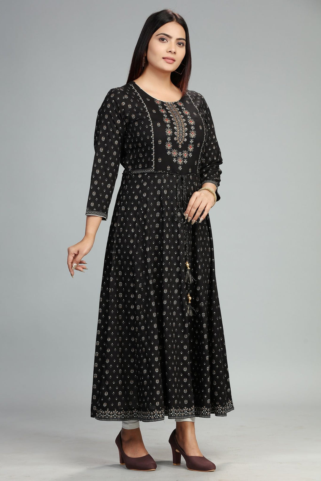 Black Rayon Anarkali Embroidered Kurta