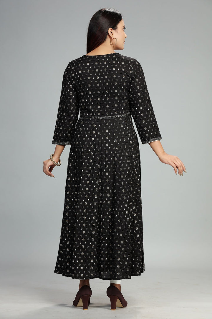 Black Rayon Anarkali Embroidered Kurta