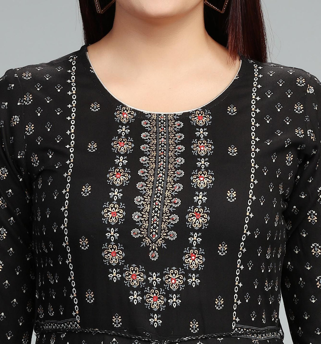 Black Rayon Anarkali Embroidered Kurta