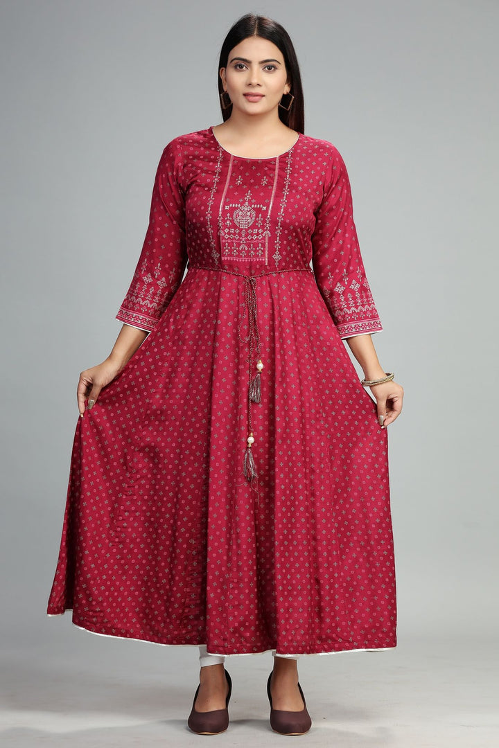 Wine Santoon Anarkali Embroidered Kurta