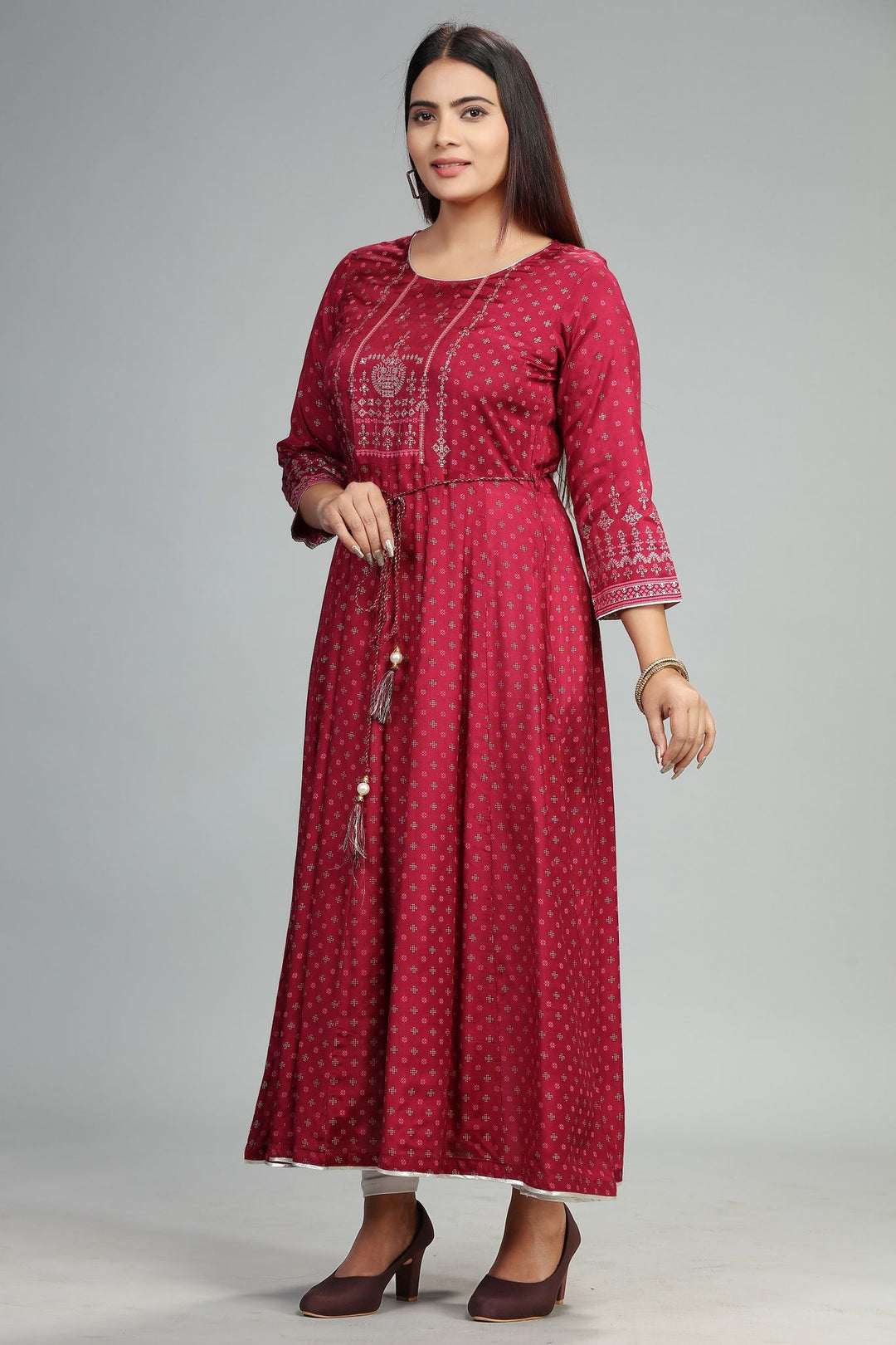 Wine Santoon Anarkali Embroidered Kurta