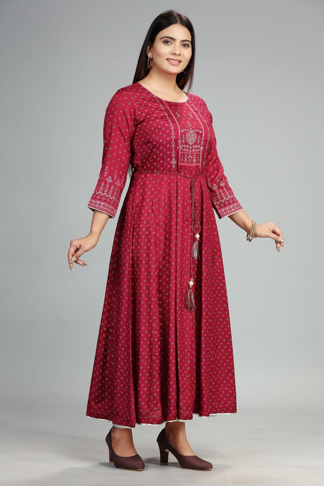 Wine Santoon Anarkali Embroidered Kurta