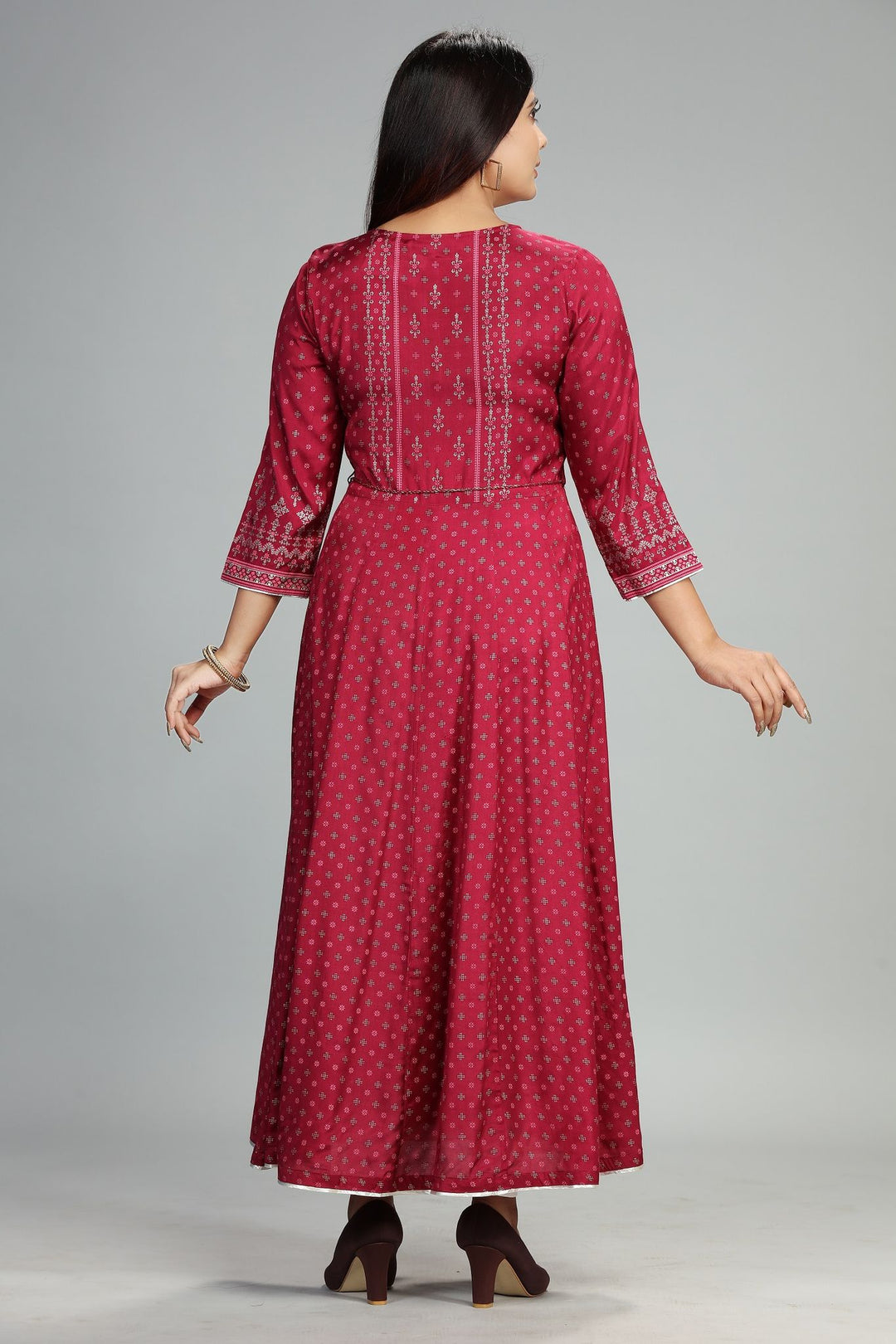 Wine Santoon Anarkali Embroidered Kurta