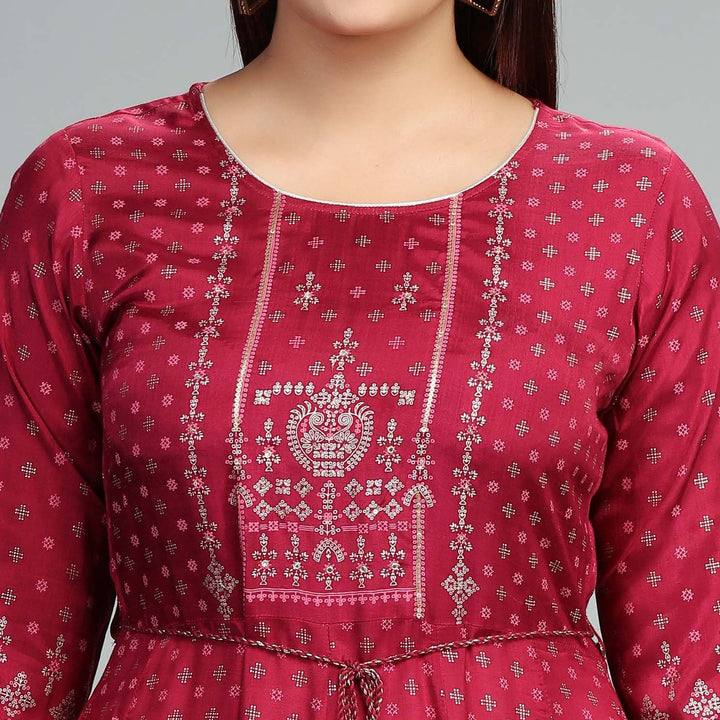 Wine Santoon Anarkali Embroidered Kurta