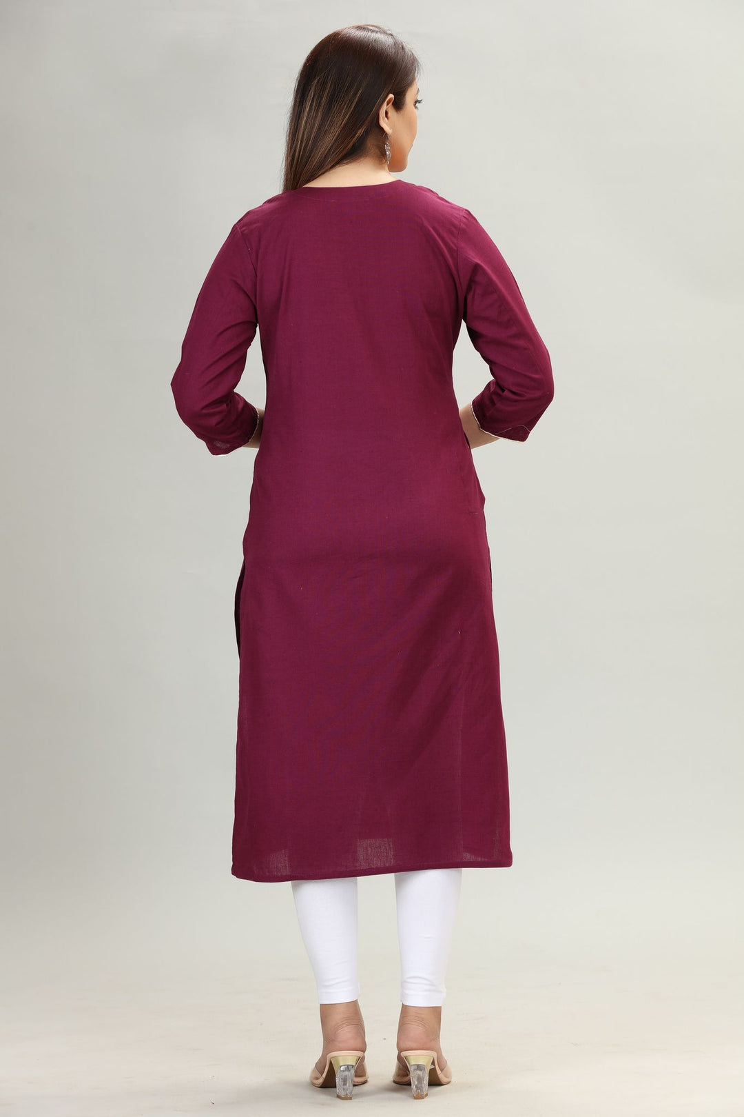 Purple Rayon Straight Embroidered Kurta