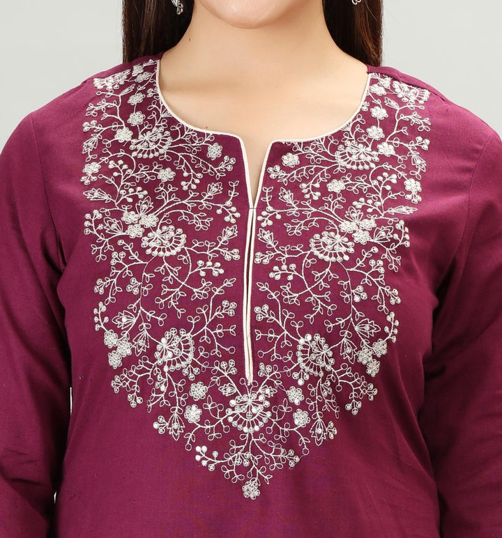 Purple Rayon Straight Embroidered Kurta