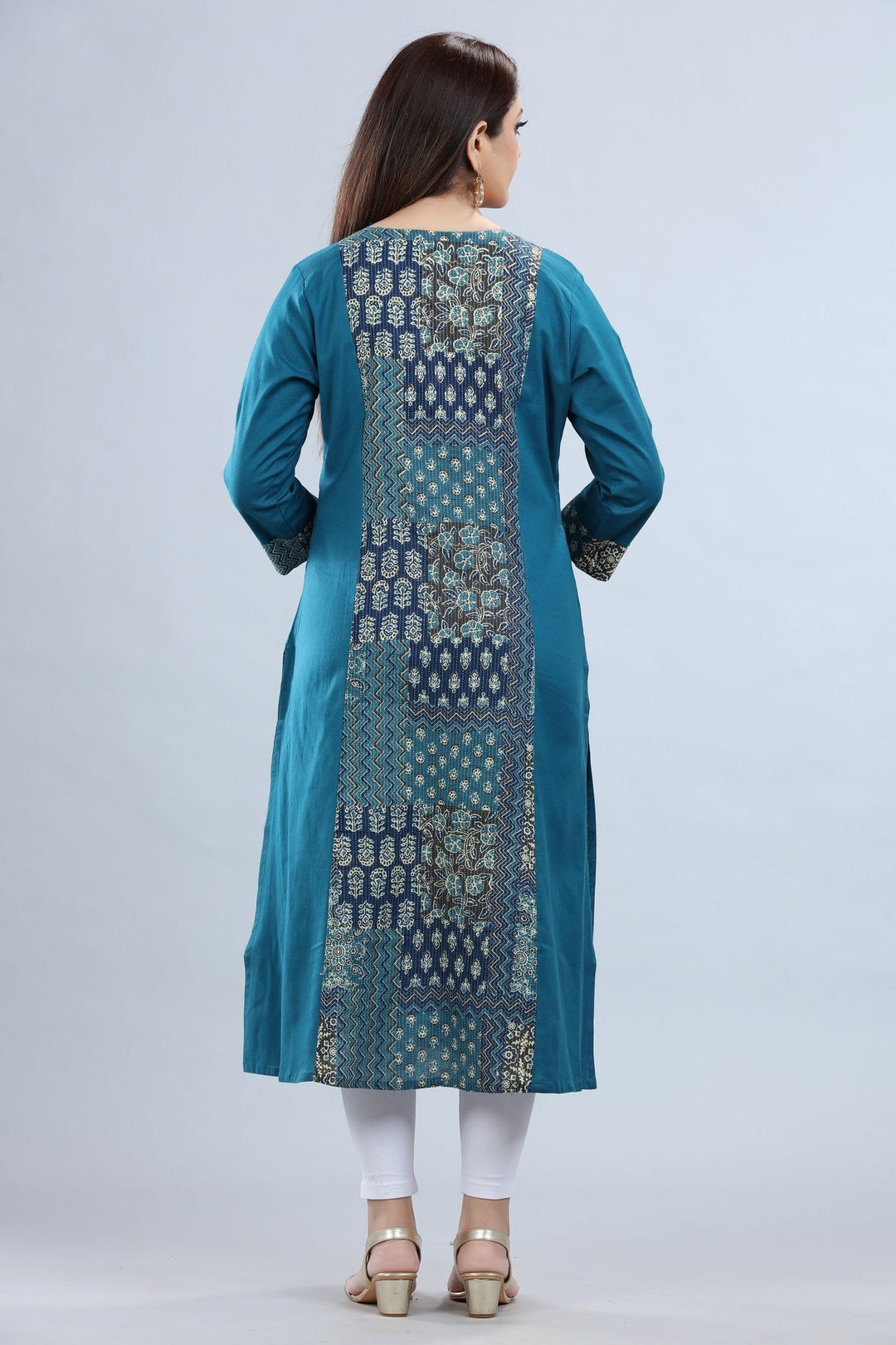 Navy Blue Cotton A Line printed Kurta