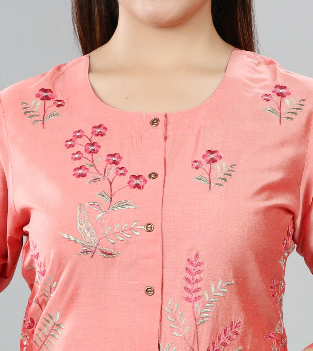 Light Pink Cotton Silk Straight Embroidered Kurta