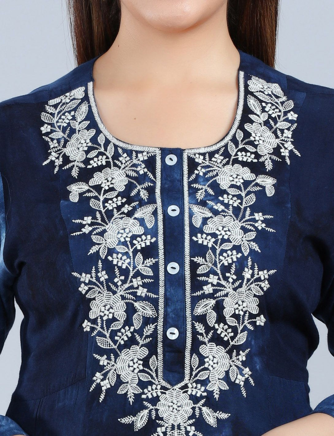 Navy Blue Rayon A Line Embroidered Kurta