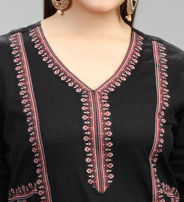 Black Cotton A Line Printed Kurta